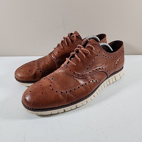 Cole Haan ZeroGrand Wingtip Oxford Shoe Leather British Tan C14493 Mens 11.5 M - Picture 4 of 11
